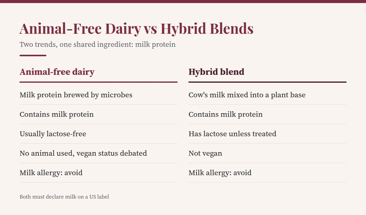 Summary card: Animal-Free Dairy vs Hybrid Blends