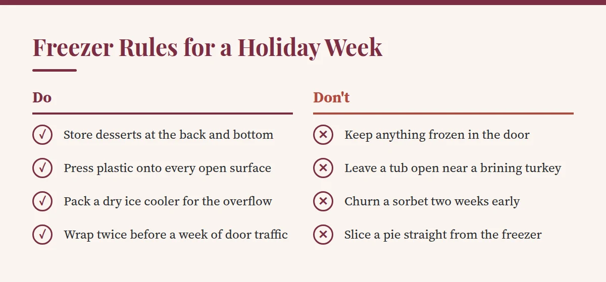 Summary card: Freezer Rules for a Holiday Week
