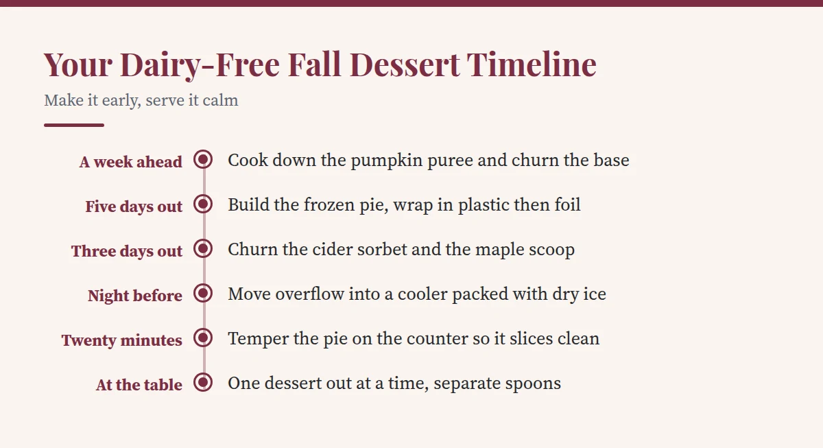 Summary card: Your Dairy-Free Fall Dessert Timeline